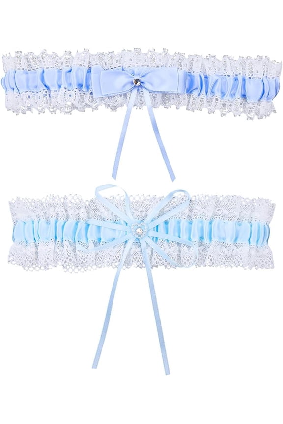 2Pcs 2 Styles Polyester Garter Leg Ring Light Blue 50x2mm Inner Diameter: 170~175mm 1pc/style Craft