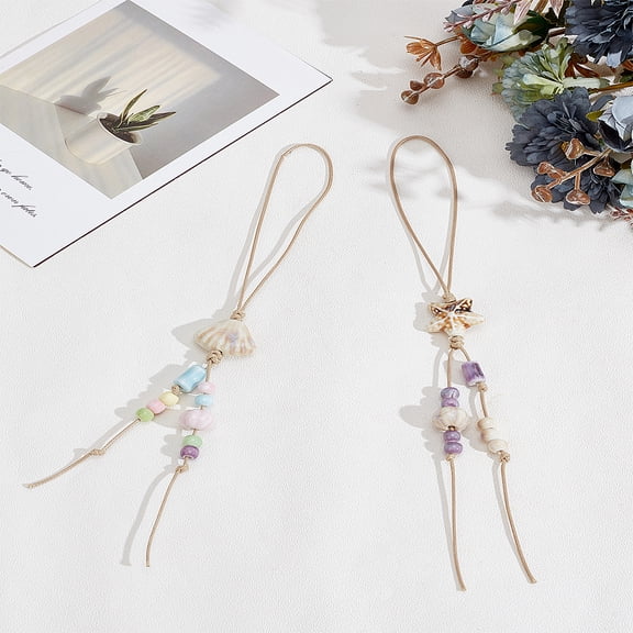 2Pcs 2 Styles Porcelain Bead Mobile Straps Shell Shape Mixed Shapes 229~235mm 1pc/style