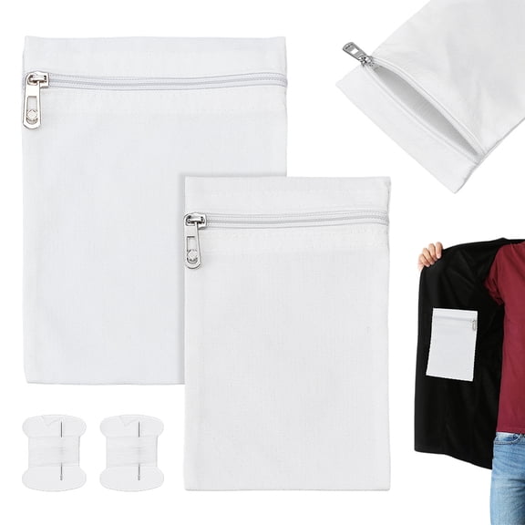 2Pcs 2 Styles Rectangle Canvas Cloth Zipper Pocket Storage Bags with Sewing Thread and Needles White 20~22x12~15.3x0.1~0.7cm 1pc/style DIY