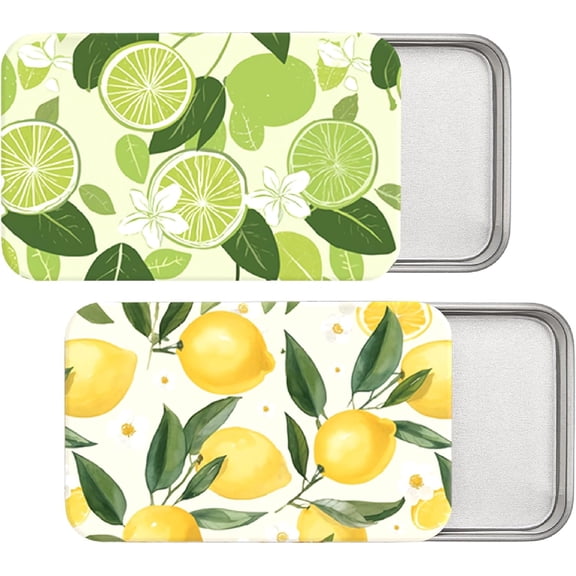 2Pcs 2 Styles Rectangle Tinplate Printed Storage Boxs with Slider Lids Gift Packaging Cases Lemon 8x5x1.5cm 1pc/style diy