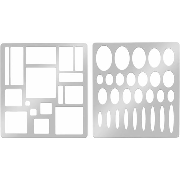 2Pcs 2 Styles Square Oval Metal Stencil Cutting Dies Stencils Drawing Metal Template Stainless Steel Journal Stencils Ellipse Template Geometric Painting Stencil for DIY Scrapbooking Gray
