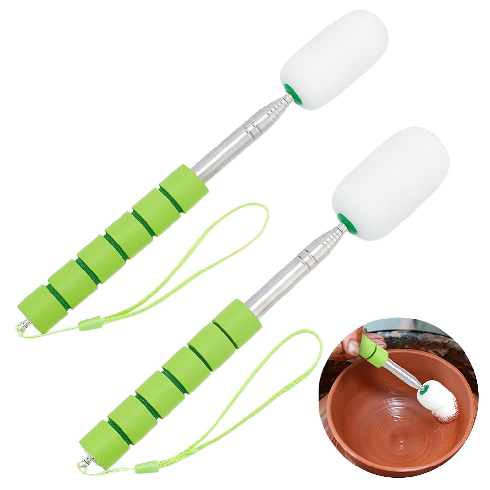 2Pcs 2 Styles Telescopic Silicone Sponge Cup Brush Water Bottle Cleaner Brush with 201 Stainless Steel Long Handle Yellow Green 420~430mm
