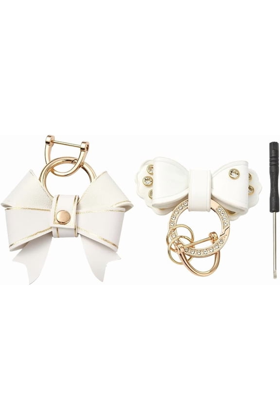2Pcs 2 Styles White Keychain Coquette Key Chain Bling Rhinestone Aesthetic PU Leather Bowknot D Ring Pendant Charms Keychains Accessories for DIY handcrafting