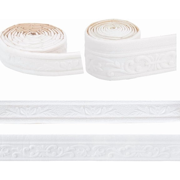 2Pcs 2 Styles White Wall Trim Molding Wallpaper Border Grain Contact Paper Peel and Stick Self Adhesive Flexible XPE Bendable Strips Tile Edge DIY for Mirror Window Ceiling Decoration