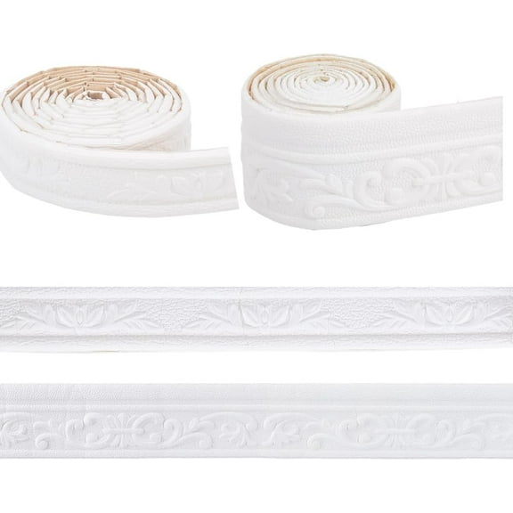 2Pcs 2 Styles White Wall Trim Molding Wallpaper Border Grain Contact Paper Peel and Stick Self Adhesive Flexible XPE Bendable Strips Tile Edge DIY for Mirror Window Ceiling Decoration White