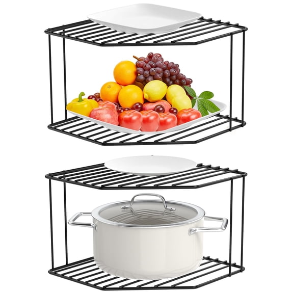2Pcs 2-Tier Corner Stackable Organizer Shelf for Kitchen - Cabinet ...