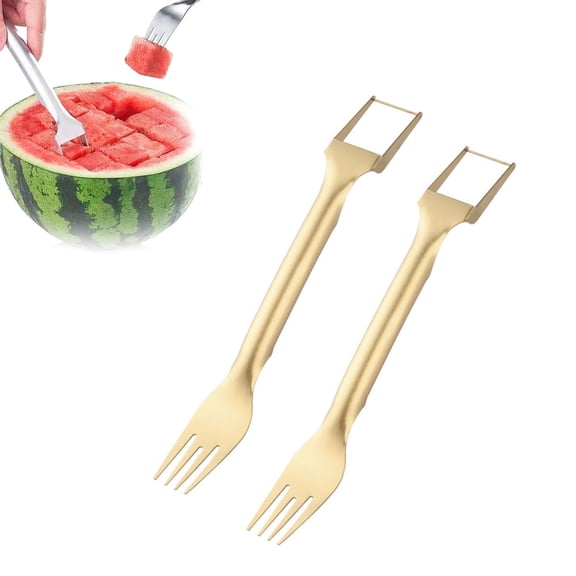 2Pcs 2-in-1 Stainless Steel Fruit Cutter Portable Watermelon Forks