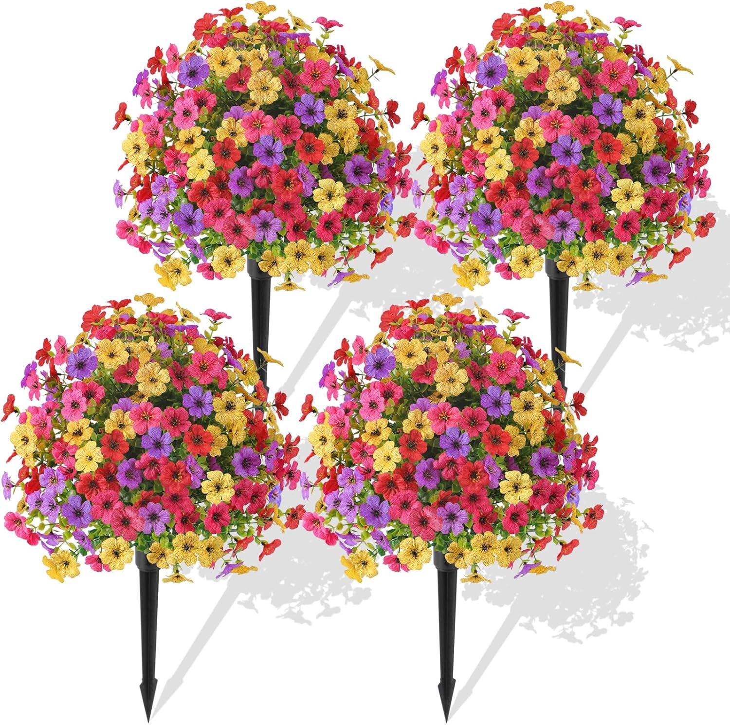 2Pcs 20" Artificial Topiary Ball Flowers For Outdoors Planters, Spring Decoration with Spike, UV Resistant Faux Summer Plants, Fake Bushes Indoor Decor, Mix 4 Colors for Garden