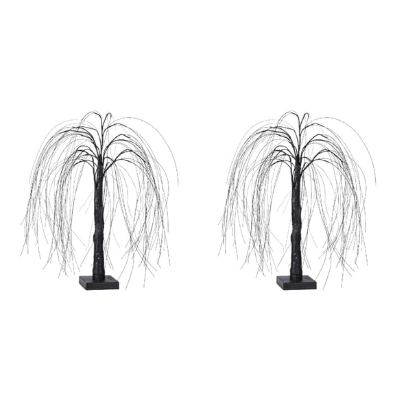 2Pcs 20 Inch Fiber Optic Willow Tree Light, Artificial Tabletop Tree with Glowing Branches, Party Home Bedroom Shelf Decor for Christmas Halloween Festive Display, Black2
