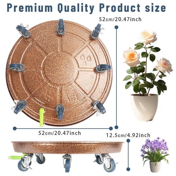 2Pcs 20 inch Plant Caddy with Wheels, Load Capacity 661 lbs Large Heavy Pot Trolley, Rolling Plant Stands, Potted Flower Mover Dolly with Casters for Indoor Outdoor(Bronze Coffee)