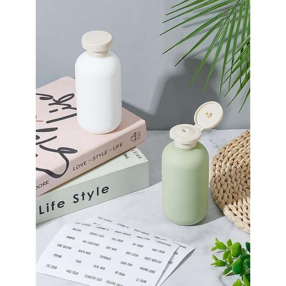 2Pcs 200ml PE Plastic Refillable Flip Cap Bottles Travel Shampoo Bottle with Self-Adhesive Stickers Mixed Color Empty Dispenser Container