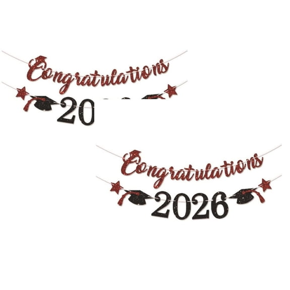 2Pcs 2026 Graduation Banner, Class of 2026 Emblem Decoration Shiny Cardstock for High School College Party, Black & Gold, By VINOIC