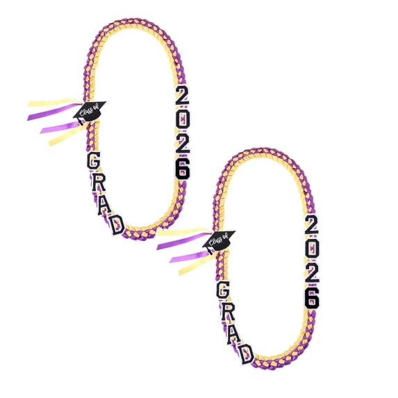 2Pcs 2026 Graduation Leis Grad Handmade Ribbon Lei,Graduation Leis Class of 2026 Grad Ribbon Money Lei Double Braided Ribbon Necklace with Grad Letters for Graduation Gifts Supplies(C)