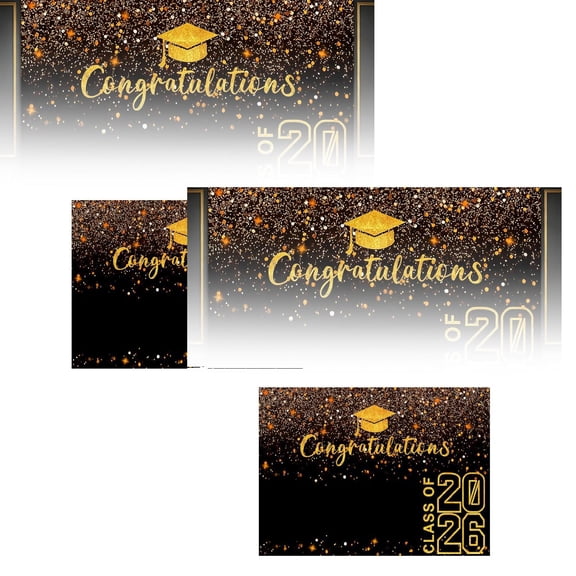 2Pcs 2026 Graduation Party Photo Booth Background Black Polyester With Gold Sequins Celebration Banner For Graduates Flags_ Banners & Accessories