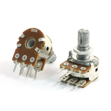2Pcs 20K Ohm 8mm Metal Shaft 6 Soldering Foot Terminals Dual Potentiometer B20K