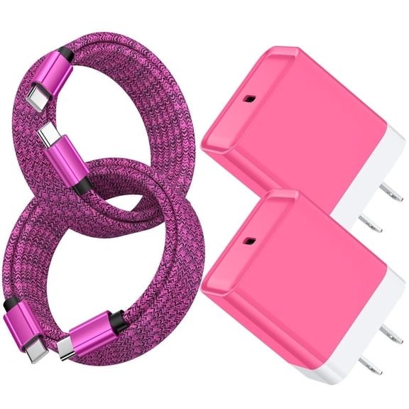 2Pcs 20W PD Charger Block Fast Wall Charger with 6FT Type-C Cable, Power Adapter Compatible with iPhone 17/16/15 Pro Max, iPad Pro, Galaxy S26, Android Phone, Pink