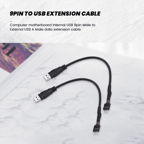 2Pcs 20cm 9 Pin Male to External USB a Male PC Mainboard Internal Data Extension Cable,2 * 9pin to USB extension cable,black