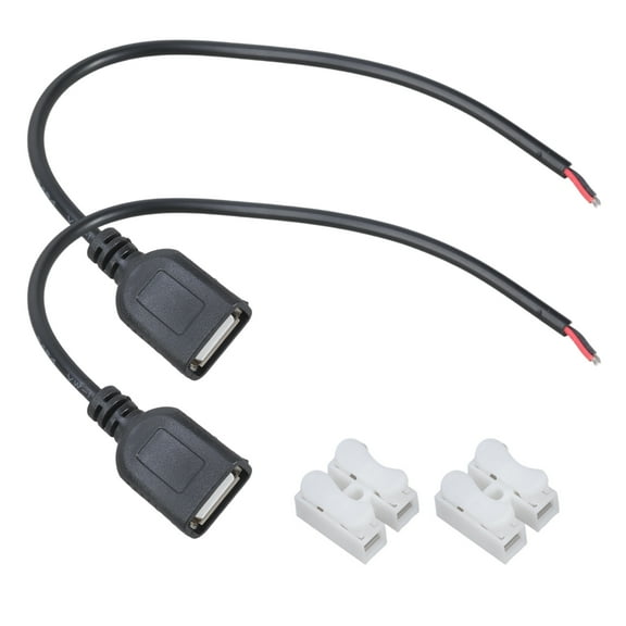 2Pcs 20cm USB Female Port To 2Pin Open Wire Cables 5V Charging Cord with Wire Connectors For Electrical Projects