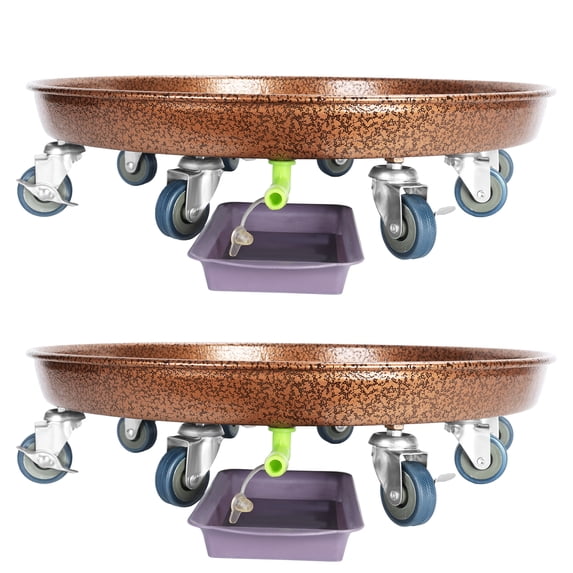 2Pcs 20in Plant Caddy with Wheels, Heavy Duty Rolling Planter Stand, Indoor Outdoor Plants Saucer Tray with Drainage Device