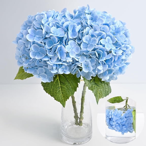 2Pcs 21in Hydrangea Artificial Flowers, Real Touch Latex Hydrangeas Lifelike Large Faux Flowers for Home Decor, Wedding Bouquets, Party Centerpieces, Table Arrangements - Blue
