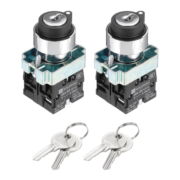 2Pcs 22mm 3 Positions Keys Locking Push Button Switch W Key DPST