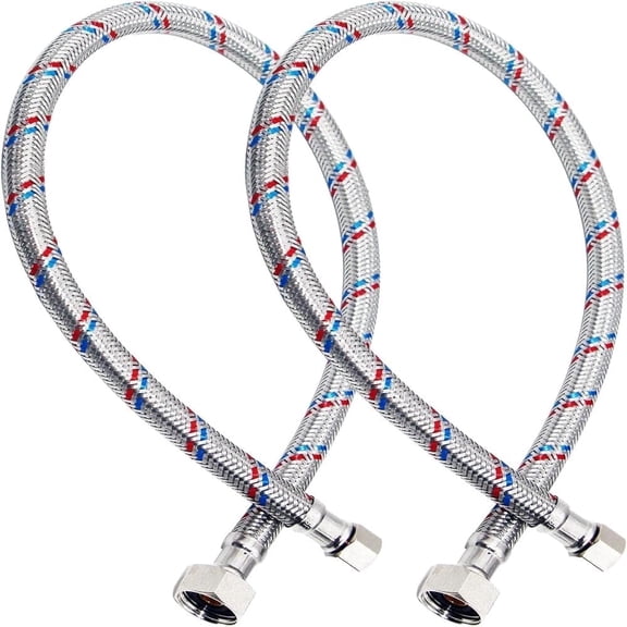 Krydros 24" Braided Stainless Steel Faucet Supply Lines, 3/8" Comp x 1/2" FIP, 2-Pack