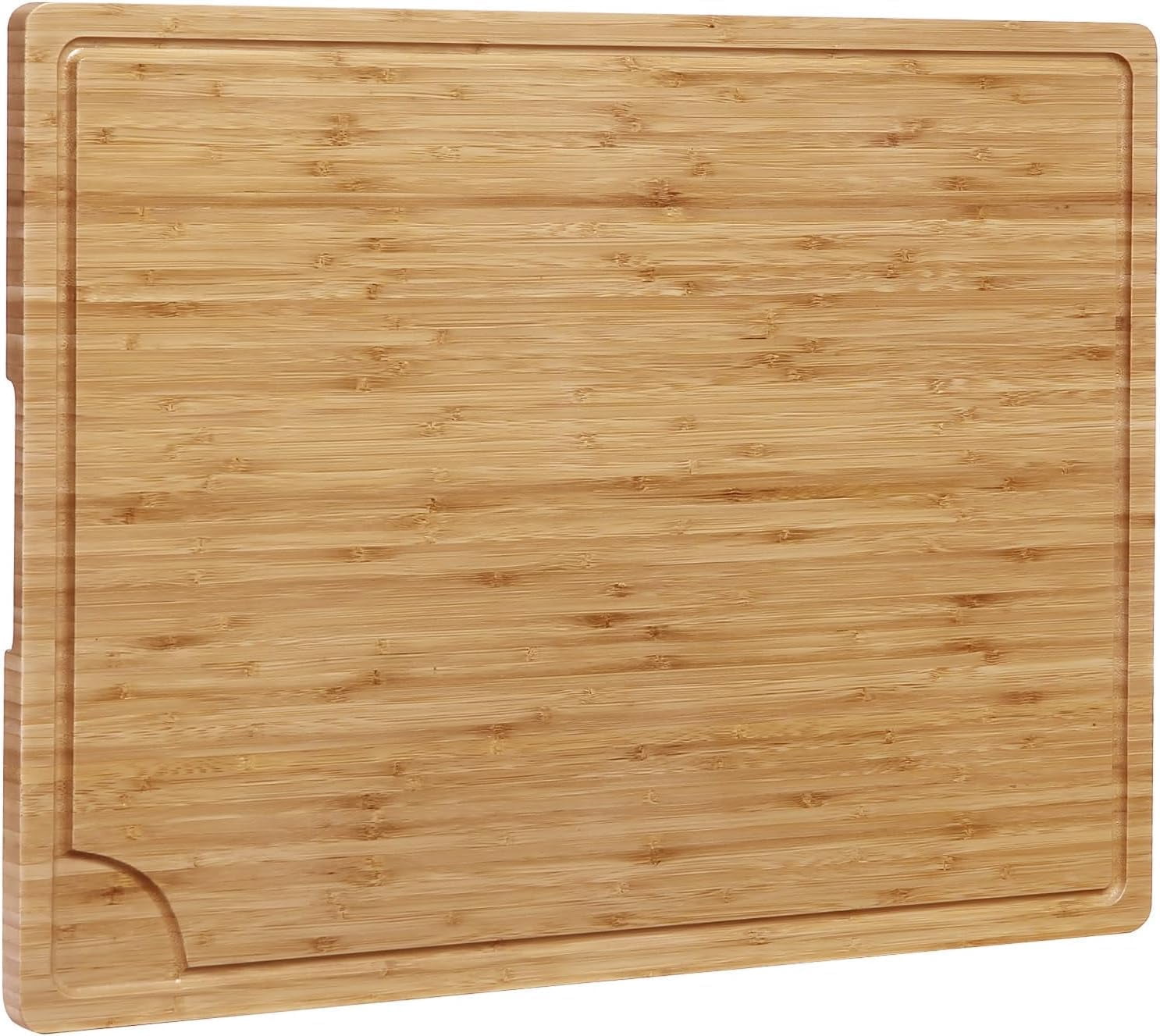 2Pcs 24 in Extra Large Bamboo Cutting Board with Juice Groove, Heavy Duty Wood Chopping Board and Stovetop Cover with Handles, 100% Organic Natural Bamboo for Kitchen