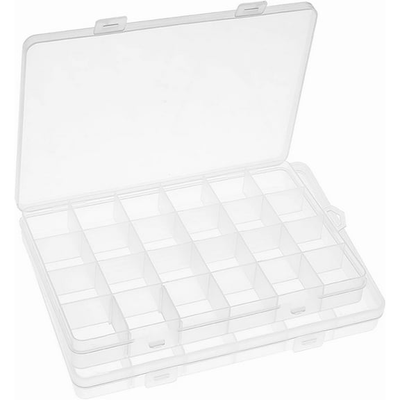 2Pcs 24 Grids Plastic Organizer Box Clear Container with Dividers 13 x 19cm Fixed Compartment Storage Box Organizers for Beads Earrings Jewelry Fishing Tackles Small Parts Art DIY Crafts White 1set