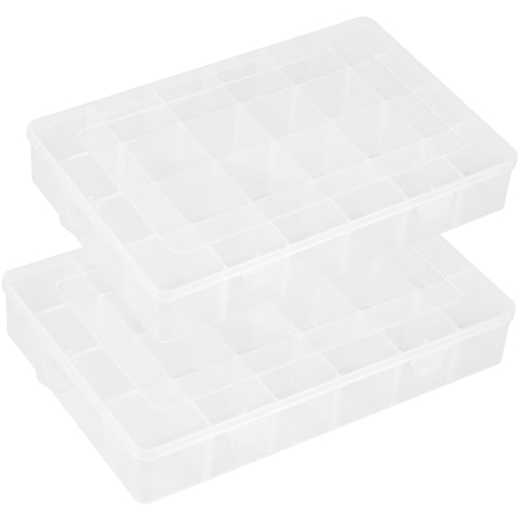 2Pcs 24 Grids Plastic Organizer Box PP Transparent Storage Box Removable Compartment Design with Anti Slip Compartment Clearly Sorted Large Volume Storage Box Suitable for Jewellery