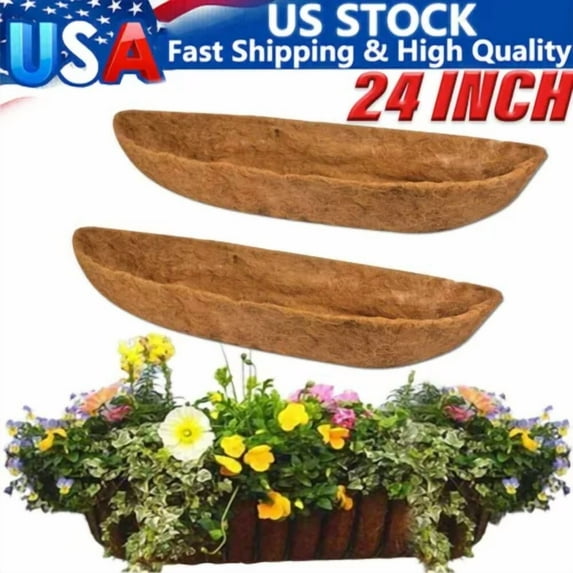 2Pcs 24 Inch Replacement Hanging Baskets Coco Trough Liner F/ Window Box Planter