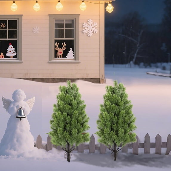 Fake Plaster Tree 2Pcs 24in Artificial Christmas Tree with Ground Spike, UV Resistant ...