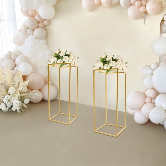 2Pcs 252560cm Square Metal Floral Stand, Tall Geometric Openwork Centerpiece Riser for Bouquet Arrangement, Floor Display Holder for Wedding Aisle, Banquet Reception and Event Table Decorations