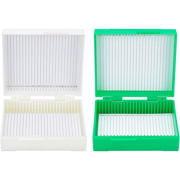 2Pcs 25-Place Slide Microscope Box Microslide Slide Economy Microscope Box Rectangle Slide Storage Box 94mm Length 91mm Width 32mm Height DIY