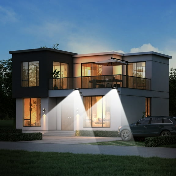 2Pcs 2500LM Auto Dusk to Dawn Solar Lights, Ultra Bright Waterproof Solar Security Flood Light with Time Control Perfect for Barn, Garage, Warehouse, Yard, Garden