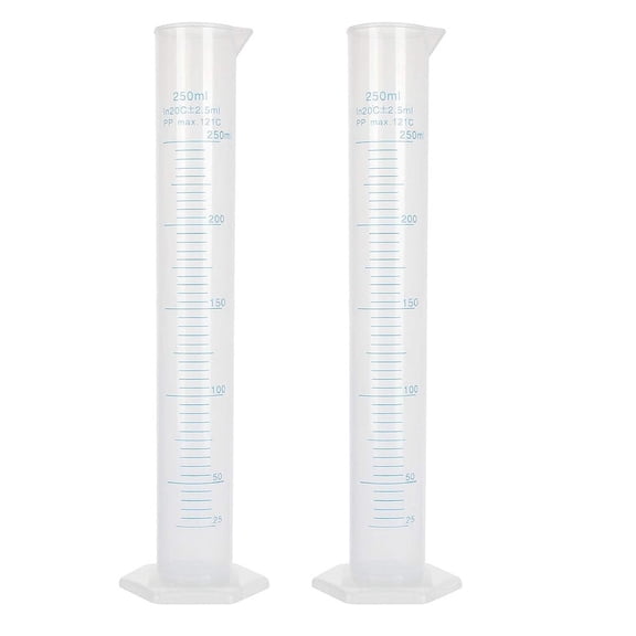 2Pcs 250ml Plastic Graduated Cylinker, Measuring Cylinder Graduated Cylinders Lab Supplies Laboratory Tools