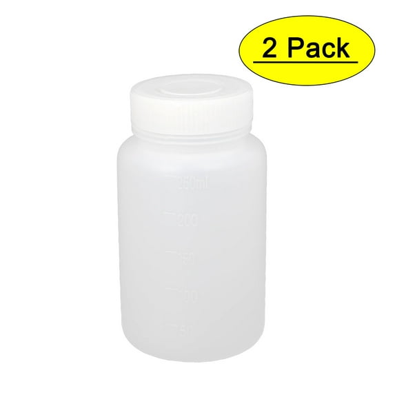 2Pcs 250ml Plastic Wide Mouth Laboratory Reagent Bottle Sealling Bottle White