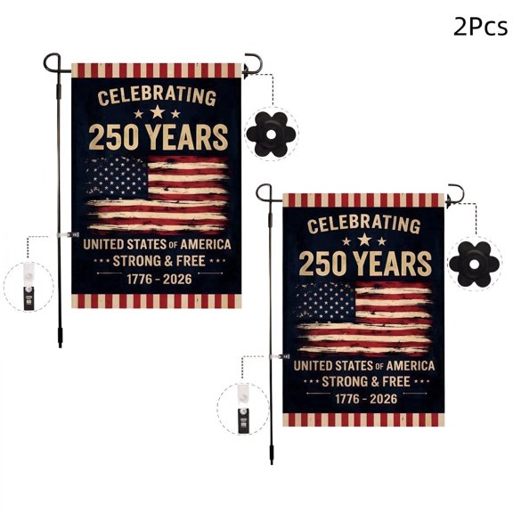 2Pcs 250th Anniversary Flag Doubleside Celebrating 250 Years Anniversary Flags Retro 1776-2026 Patriotic Flags for Outdoor Lawn Garden Decor Polyester