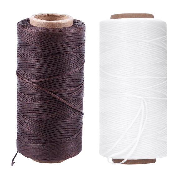 2Pcs 260M 150D 1MM Leather Sewing Waxed Wax Thread Hand Needle Cord Craft DIY :White & Dark Brown,2 x Thread,White & Dark Brown