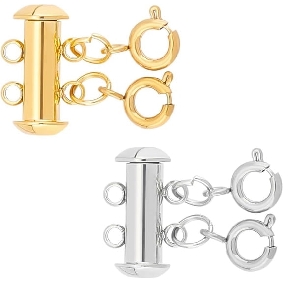 2Pcs 2Color Layered Necklace Spacer Clasp Stainless Steel Slide Lock Clasps 2 Strands Necklaces Slide Tube Lock with Lobster Clasps Jewelry Clasps Connectors for Layered Bracelet Necklaces DIY