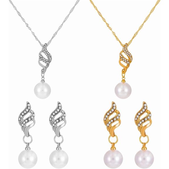 2Pcs 2Colors Long Pearl Earrings Sets Tassel Pearl Dangle Necklace Sets forWomen Pearls Tassel Rhinestone Earring Jewelry Set