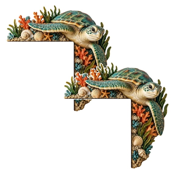 2Pcs 2D Flat Wooden Sea Turtle Door Corner L Blue Turtle Door Corner L Lightweight Shaped Coral For Window Indoor Home