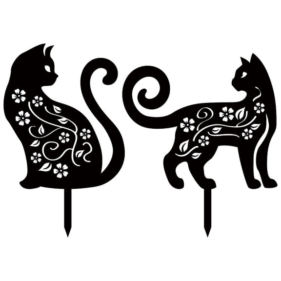 2Pcs 2Styles Cat Metal Decor for Outside Black Cat Stake Cat Garden Decor Art Cat Silhouette Statues Garden Decorative Ground Insert Lawn Ornaments