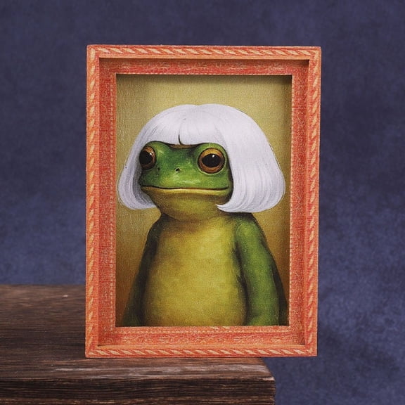 2Pcs 3.15Inch Funny Retro Mini Wooden Framed Frog Fridge Magnet, Haircut Frame Frogs Art Magnet, Kitchen & Hair Salon Decor for Animal Lovers, Friends
