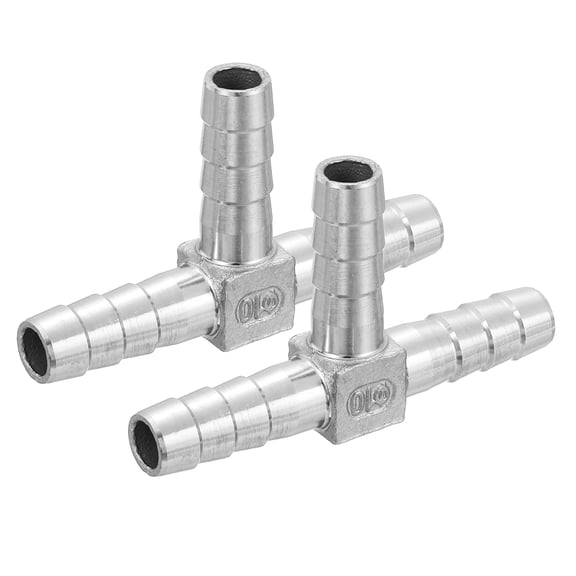 2Pcs 3/8" Tee Hose Barb Pipe Fitting, 304 Stainless Steel 3 Way Pipe Hose Pipe Fitting Adapter for Vacuum Systems, Industrial Pipe Connections, Silver