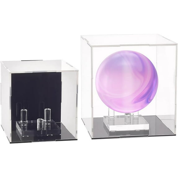 2Pcs 3-Peg Acrylic Display Stand with 2 Size Clear Acrylic Box Mineral Geode Fossil Display Stands Square Display Easel Holder