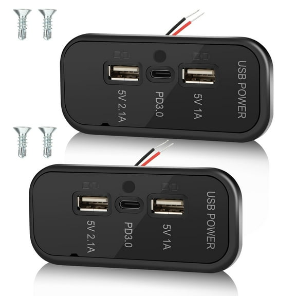 2Pcs 3 Ports 12V RV USB Outlet 45.5W, 2PCS PD3.0 Type-C Quick Charge & Dual USB A Port 3.1A Panel Wall Mount, Automotive Car Socket Charger Adapter for RV Marine Boat Bus ATV Motorcycle Truck