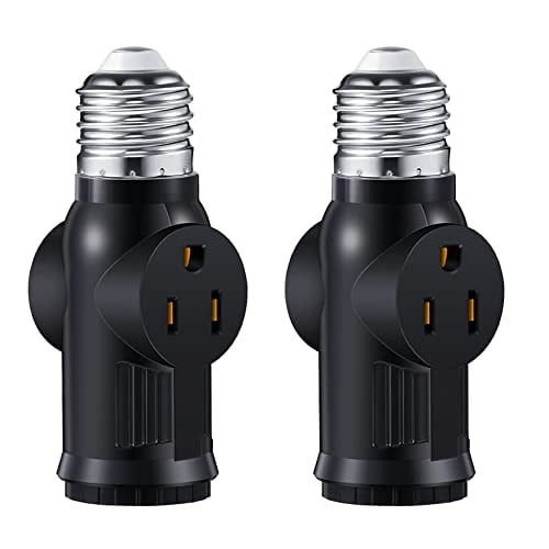 2Pcs 3 Prong Light Socket to Plug Adapter, Polarized Black Light Bulb Socket Outlet Converter, E26/E27 Lamp Bulbs to 2/3 Prong Plug Adapter Socket Splitter for Porch CCTV Camera Indoor Outdoor