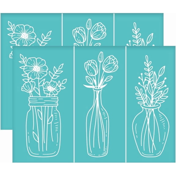 2Pcs 3 Style Vases Self-Adhesive Silk Screen Printing Stencil Flower Vases Silk Screen Stencil Reusable Mesh Stencils Transfer
