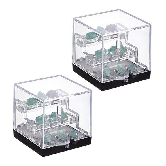 2Pcs 3-Tier Clear Display Case 2x2x2Inch Square Specimen Display Case Mineral Boxes for Collectibles Action Figures Plant Mineral