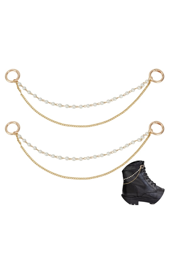 2Pcs 304 Stainless Steel Boot Strap Chains with Alloy Spring Gate Rings Golden 295mm 2pcs/set